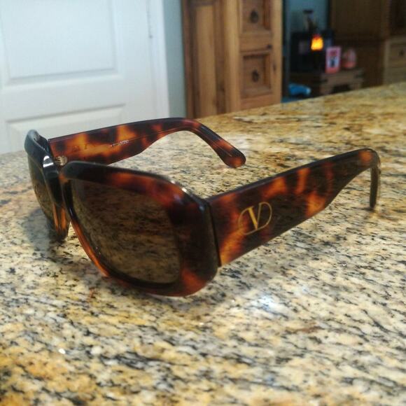 VALENTINO Tortoise Brown Gold Sunglasses Square Made in Italy - Picture 2 of 10